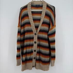 American Eagle Cardigan Button Closure Striped Size Medium Striped Rainbow Long